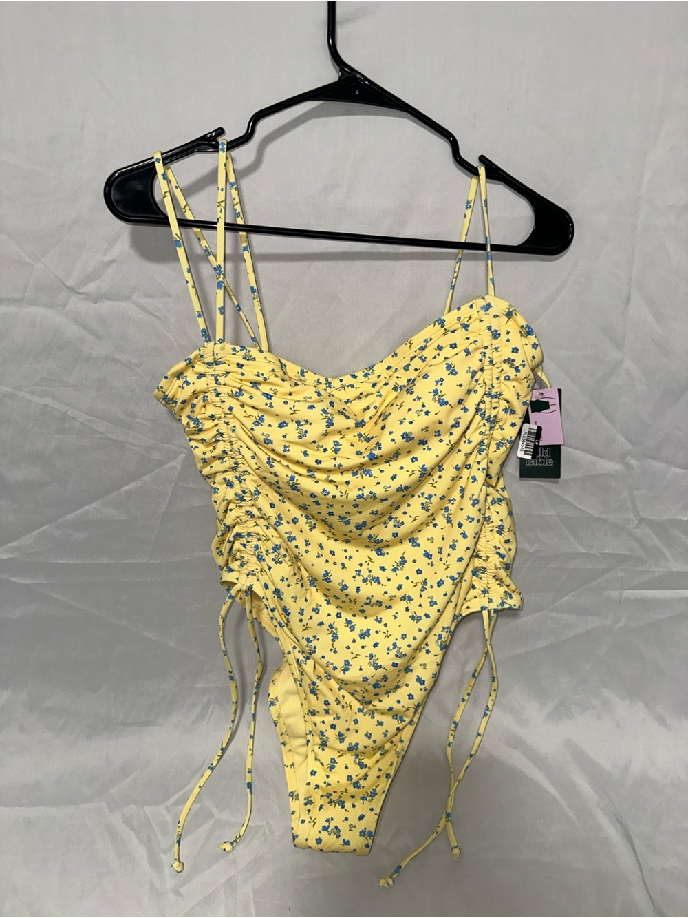 Yellow Floral Ruched One-Piece Swimsuit with Adjustable Side Ties